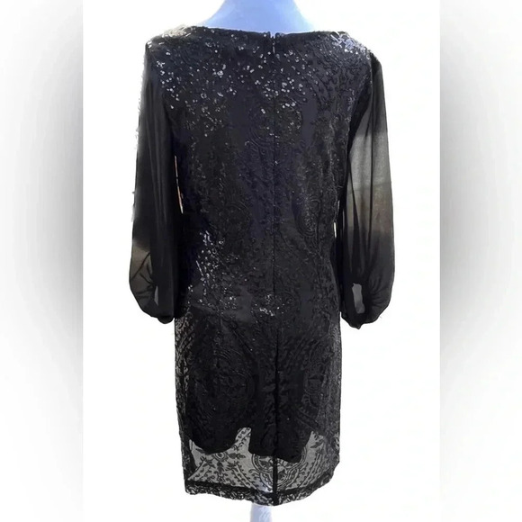 Eva Mendez black sheer sleeve sequins dress size 0 - Picture 3 of 8